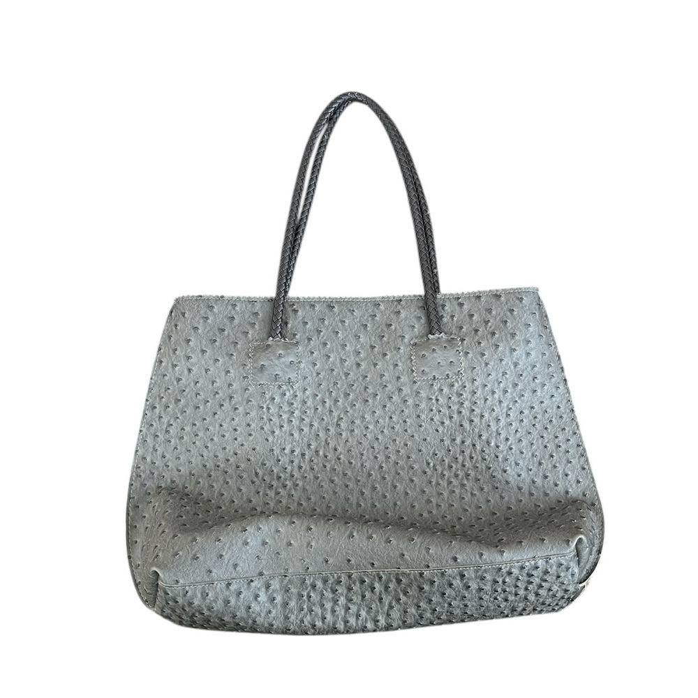 CC Boutique Ostrich Embossed Large Grey Tote with Braided Handles